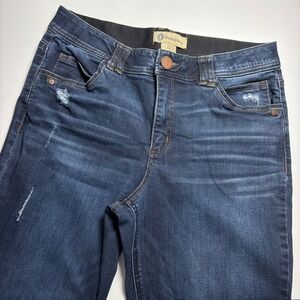 Democracy Slim Straight High Rise Ab Solution Size 12 Dark Wash Distressed Jeans